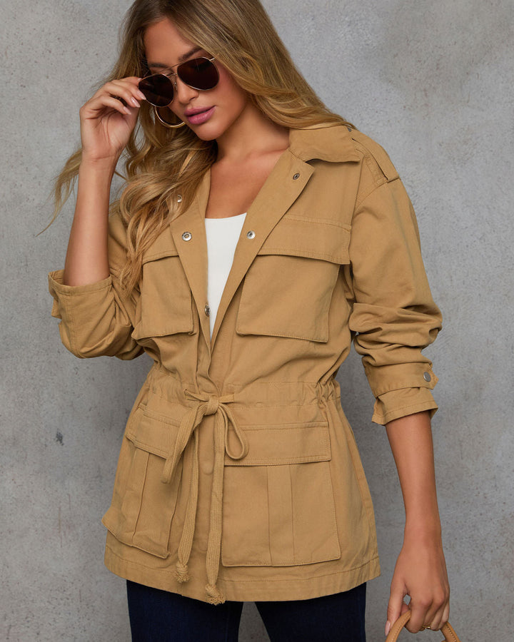 Stay Ready Cinched Waist Utility Jacket Taupe