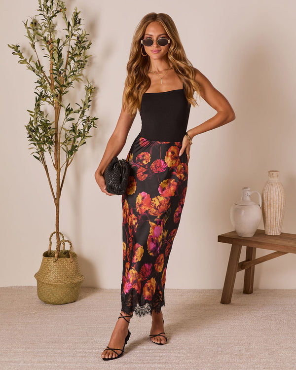Romia Lace Trim Maxi Skirt Black Multi