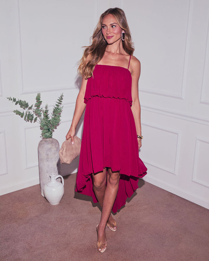 Geradine Tiered High Low Mini Dress Berry