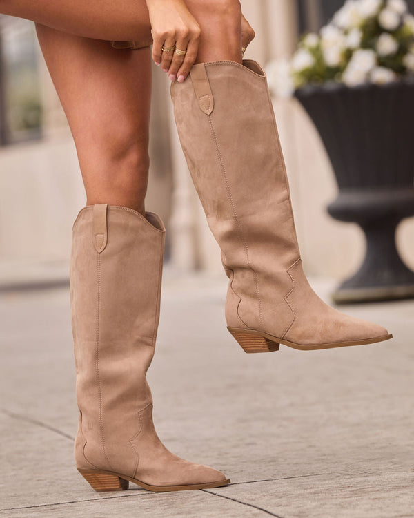 Eylana Suede Western Knee High Boot Taupe