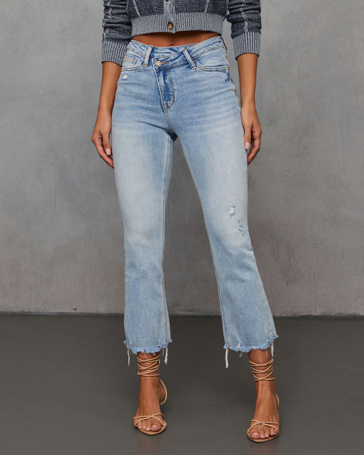 Olivia Super Stretch High Rise Crop Flare Jeans Medium Wash