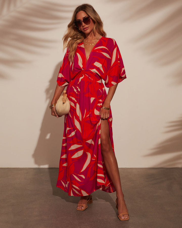 Erin Printed Kimono Sleeve Maxi Dress Fuchsia Multi