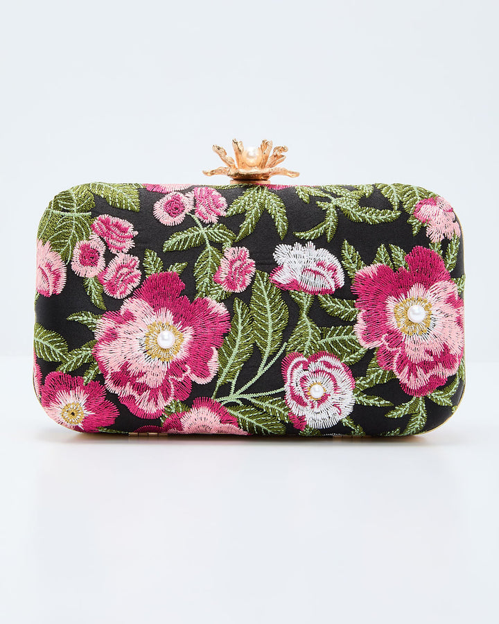Freesia Embroidered Hard Case Clutch