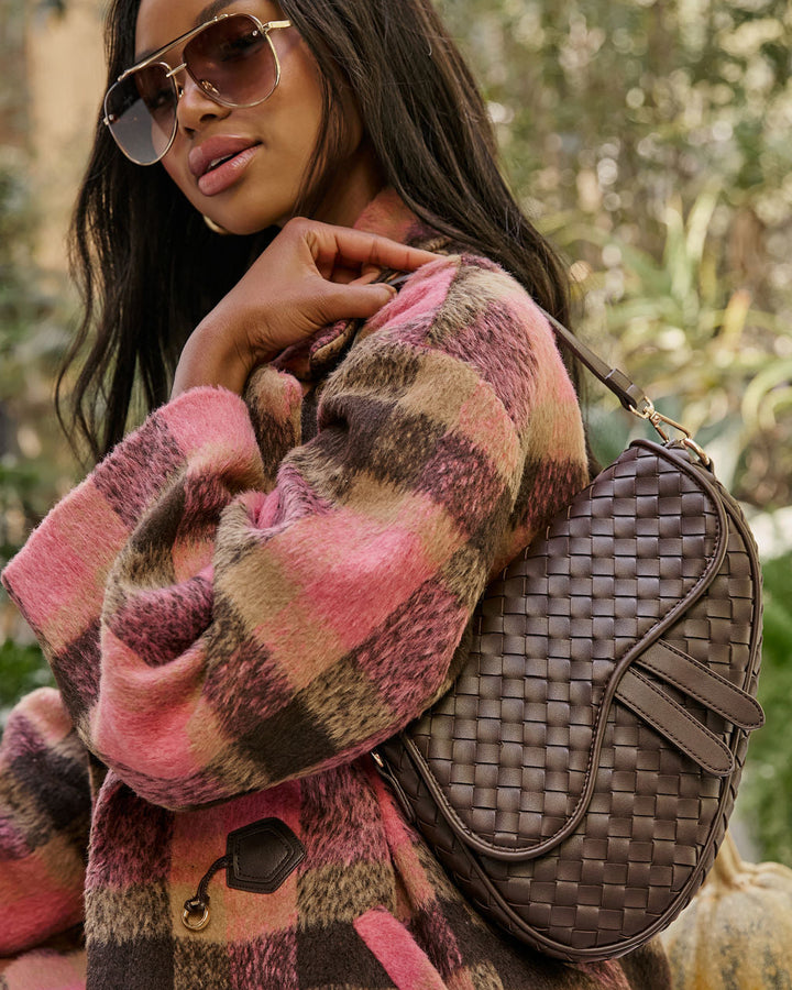 Kalila Faux Leather Woven Saddle Bag Espresso O S