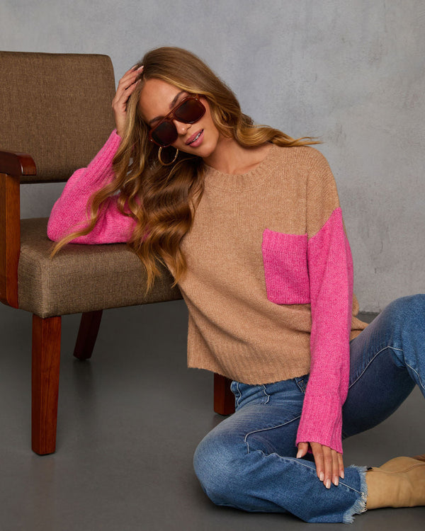Merry Muse Contrast Sweater Taupe Pink
