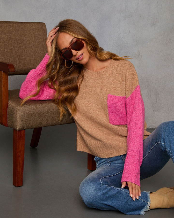 Merry Muse Contrast Sweater Taupe Pink