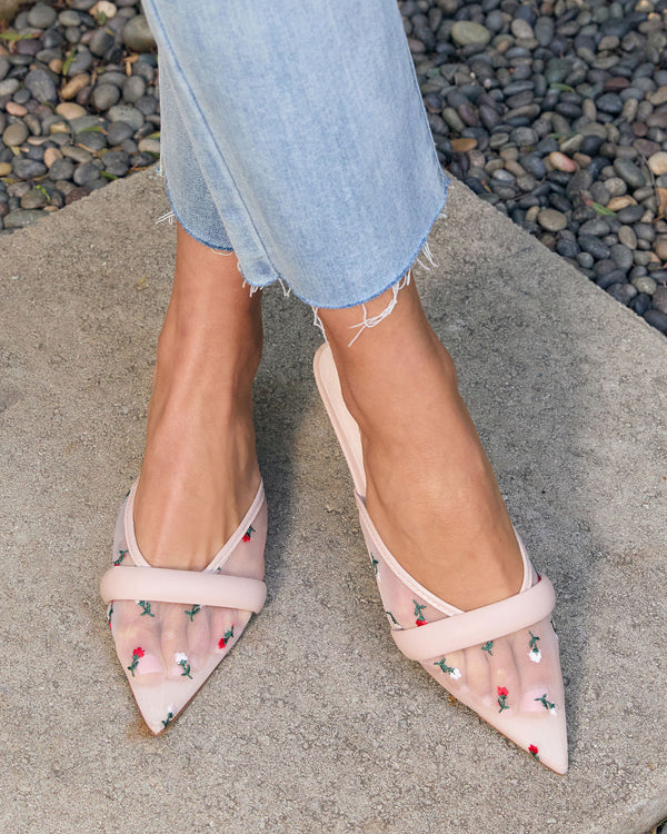 Ditzy Daisy Mesh Floral Kitten Mules Nude Floral