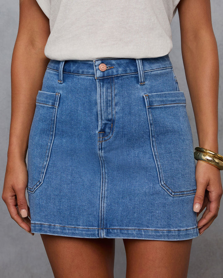 Belina Pocketed Mini Skirt Medium Wash