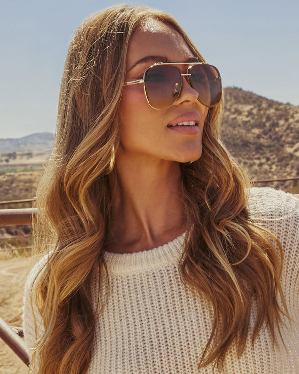 Berlin Ombre Oversized Aviator Sunglasses Gold O S