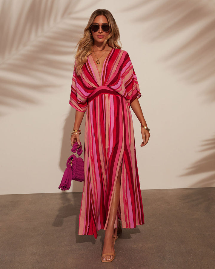 Kadie Striped Kimono Sleeve Maxi Dress Pink Multi