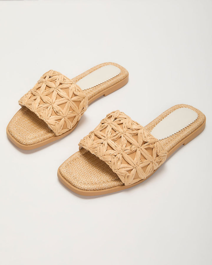 Selenah Woven Raffia Flat Sandals