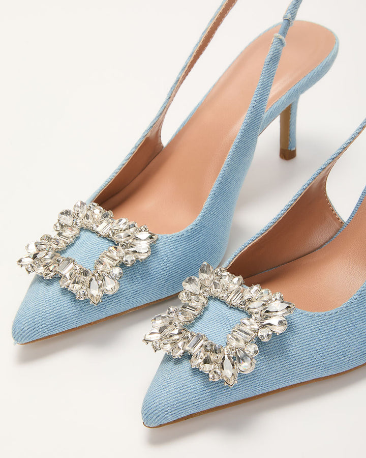 Night Out Embellished Denim Slingback Heels
