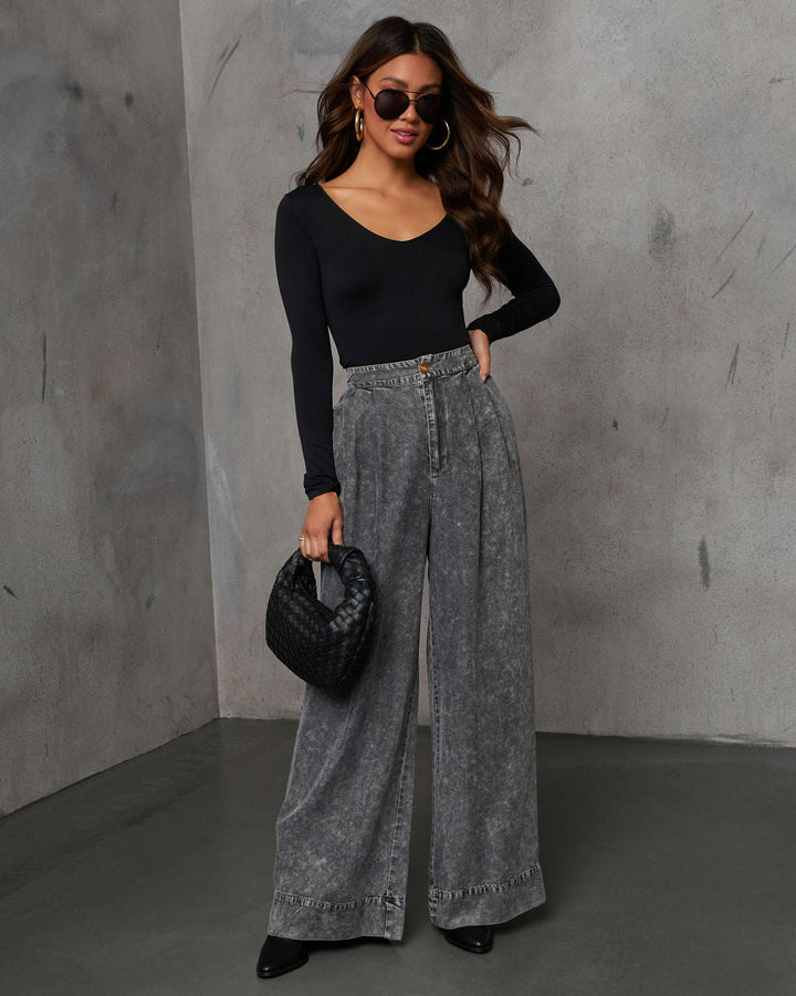 Kinslei High Rise Wide Leg Pants Washed Black