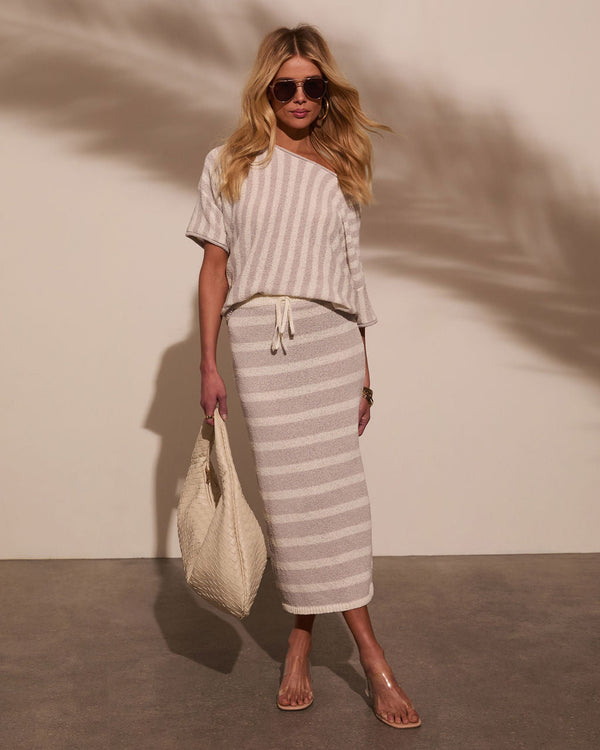 Mellow Mood Knit Drawstring Midi Skirt Grey