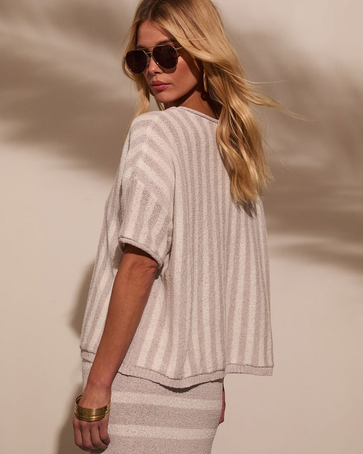 Mellow Mood Knit Short Sleeve Sweater Grey