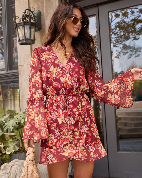 Honeycrisp Floral Waist Tie Mini Dress Red