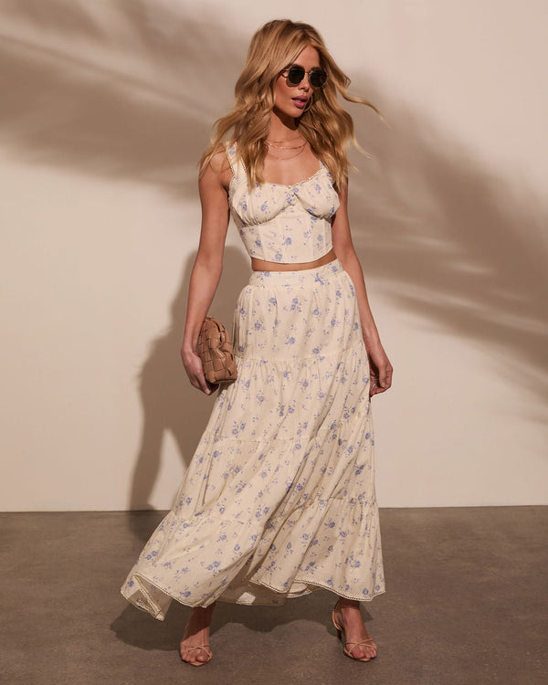 Garden Gate Floral Maxi Skirt Blue Floral