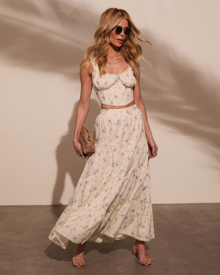 Garden Gate Floral Maxi Skirt Blue Floral