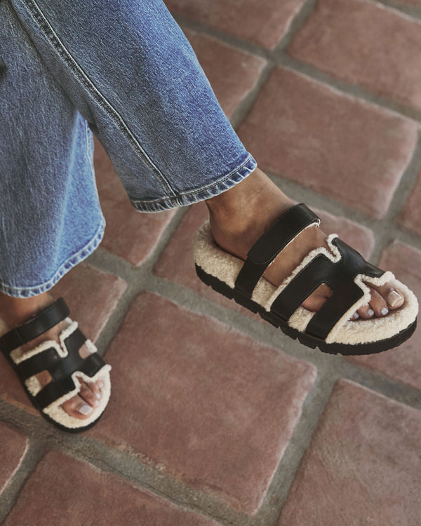Adelene Sherpa Lined H-Strap Sandal Black