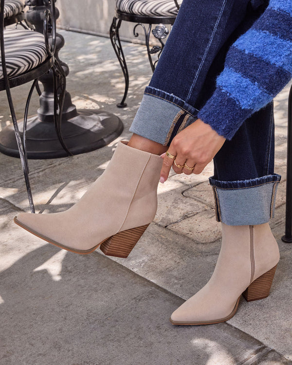 Rowyn Faux Suede Heeled Bootie Beige