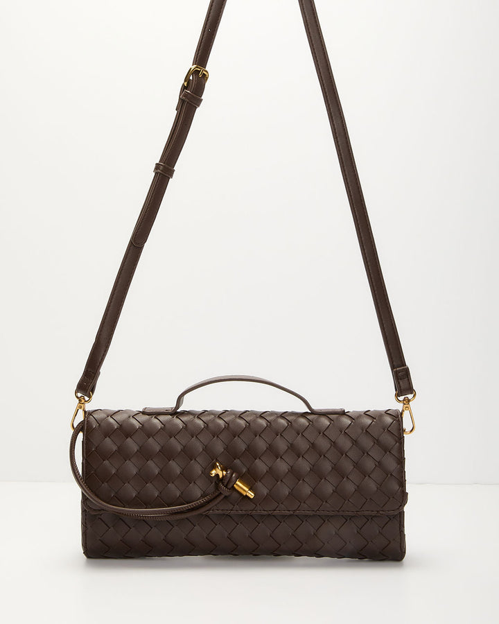 Porta Woven Leather Top Handle Clutch
