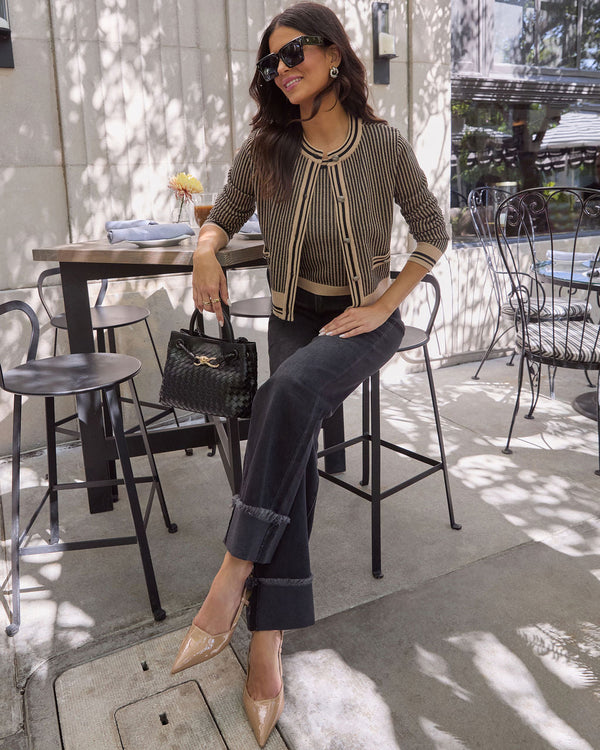 Warm Thoughts Button Down Cardigan Taupe Black