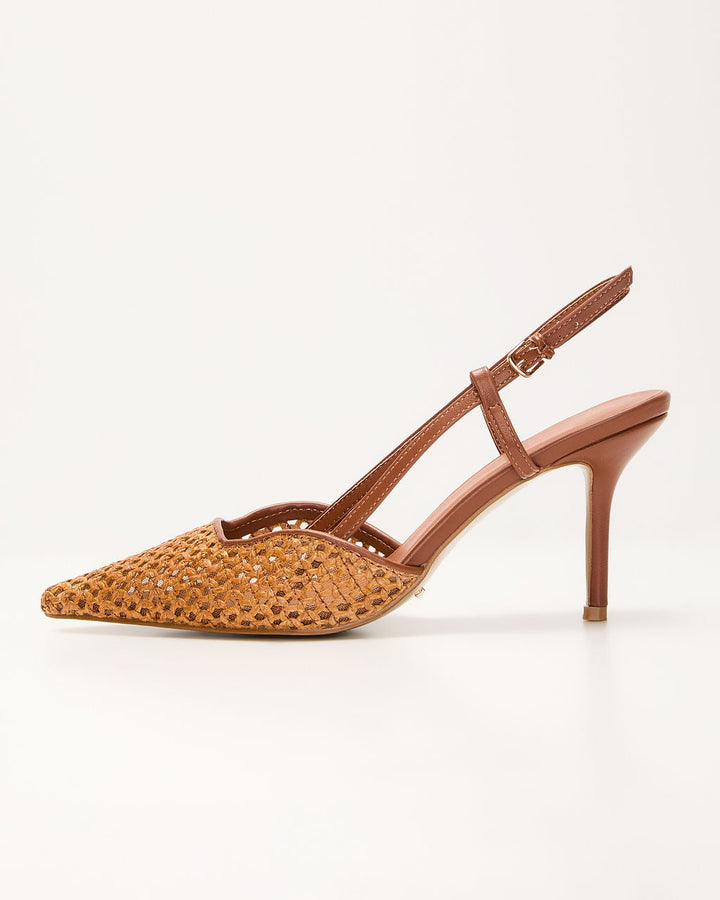 Sunny Sole Woven Raffia Slingback Heels
