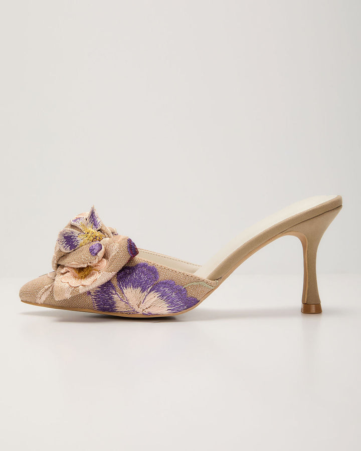 Quinn Embroidered Floral Bow Mule