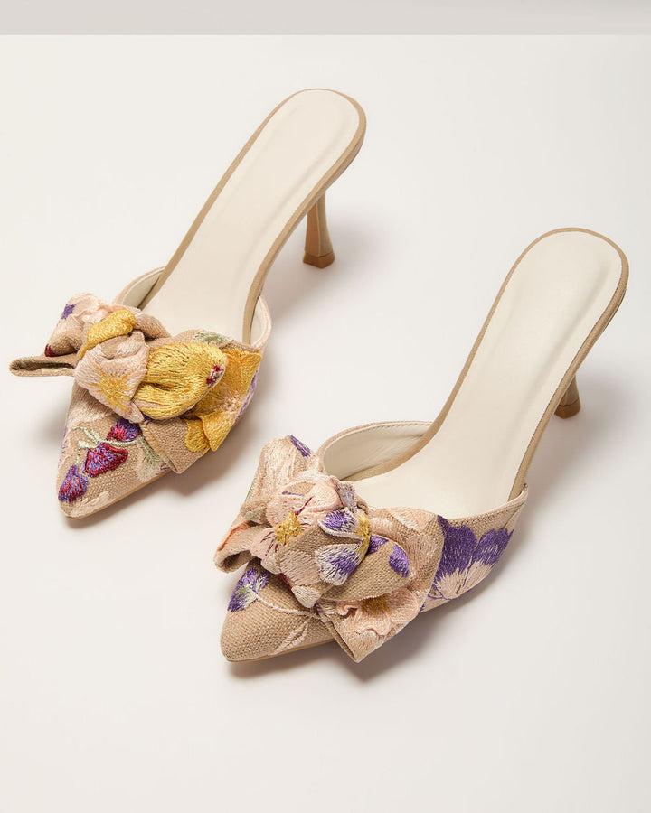 Quinn Embroidered Floral Bow Mule