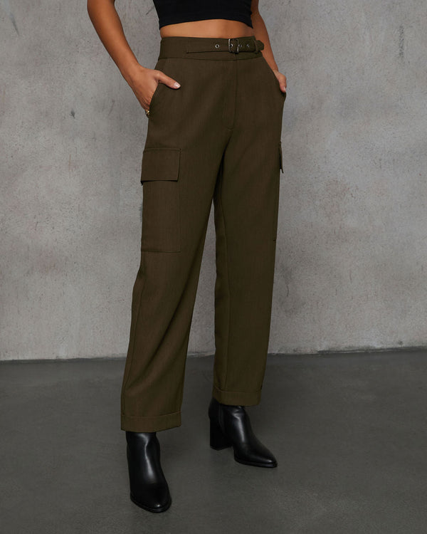 Miriam High Waisted Belted Trouser Dark Olive
