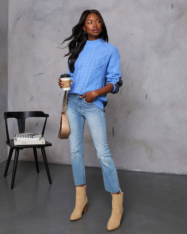 Pick A Side Cable Knit Contrast Sweater Blue Charcoal