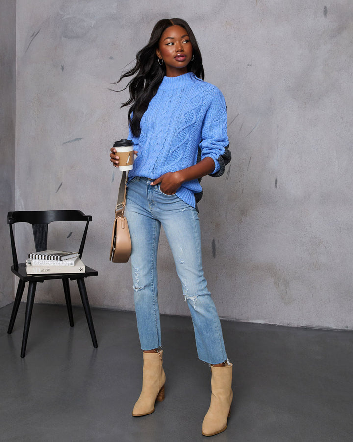 Pick A Side Cable Knit Contrast Sweater Blue Charcoal