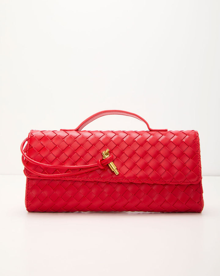 Porta Woven Leather Top Handle Clutch