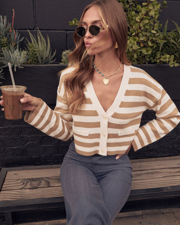 Grisella Striped Cropped Cardigan Khaki