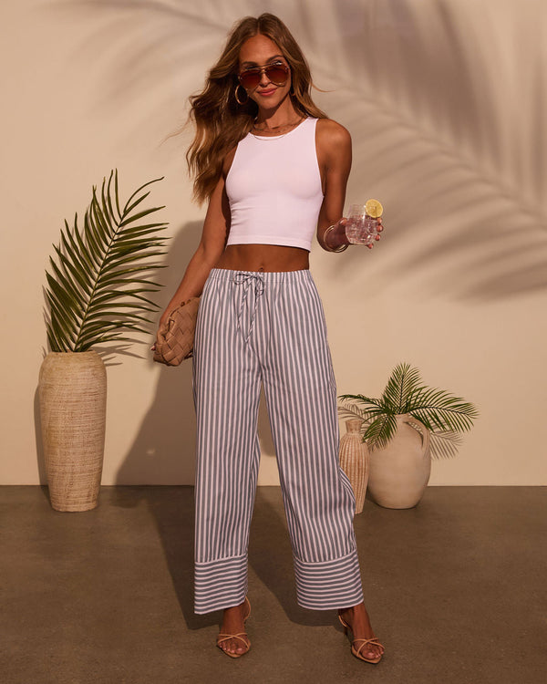 Jailen Striped Waist Tie Pants Blue White