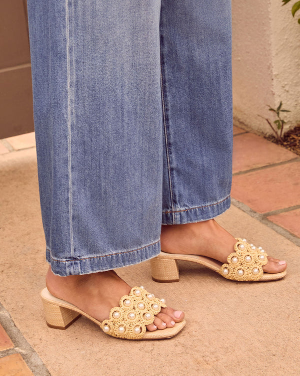 Dinah Pearl Embellished Mules Natural