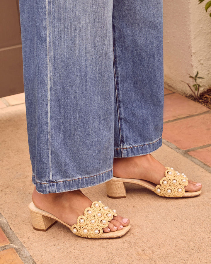 Dinah Pearl Embellished Mules Natural