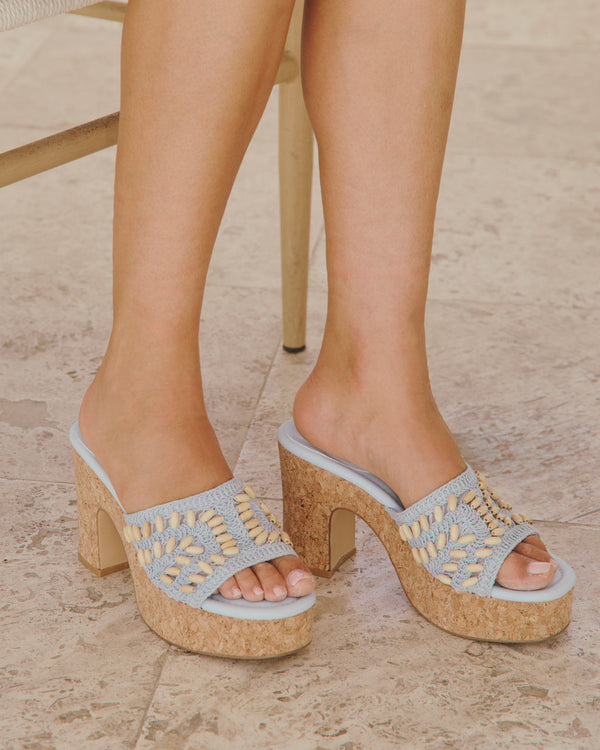 Madisson Shell Crochet Platform Sandal Blue