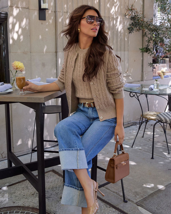 Come Find Me Cable Knit Cardigan Taupe