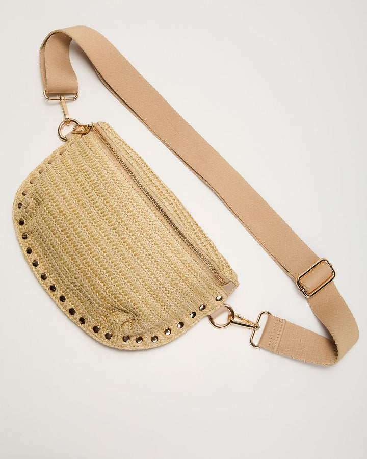 Emberly Studded Straw Belt Bag