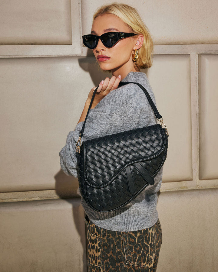 Kalila Faux Leather Woven Saddle Bag Black O S