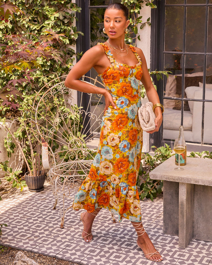 My Fair Lady Floral Ruffle Maxi Dress
