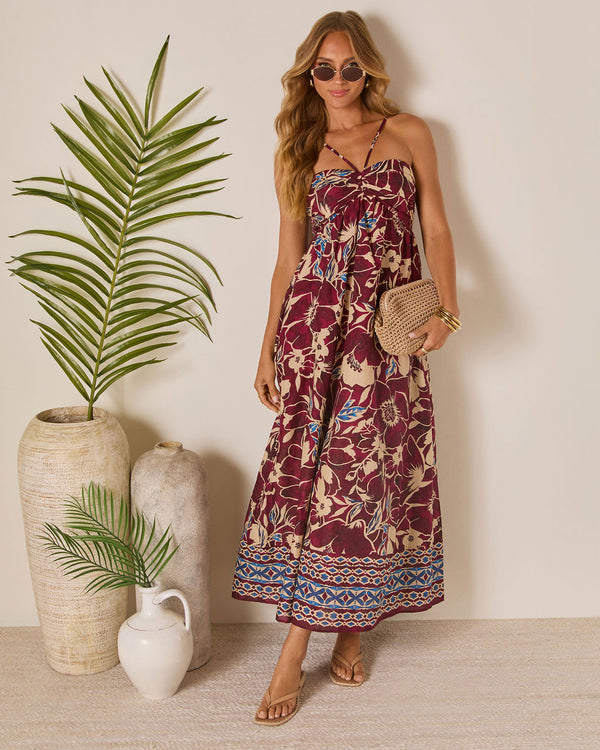 Sunset Tropics Empire Maxi Dress Brown Floral