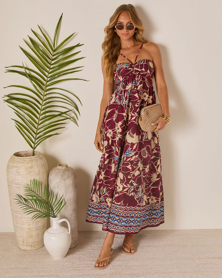 Sunset Tropics Empire Maxi Dress Brown Floral