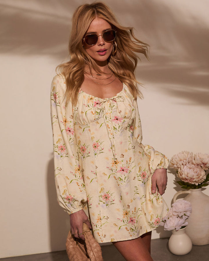 Flora Lane Linen Floral Mini Dress