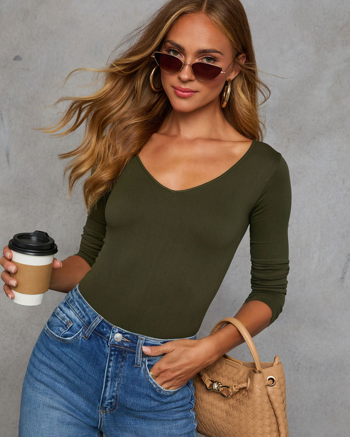 Little Things Long Sleeve Bodysuit Olive O S