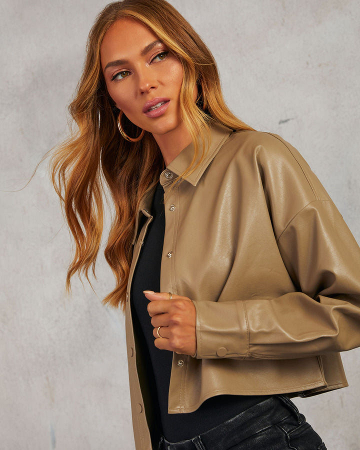 Kelsea Cropped Faux Leather Shacket