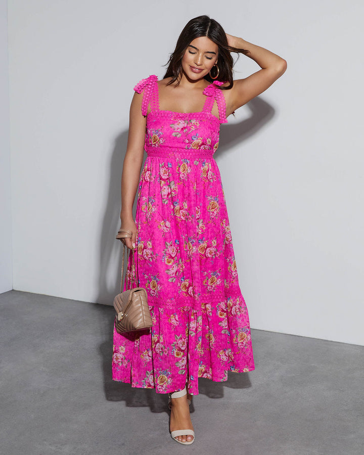 Mirabelle Tie Shoulder Floral Midi Dress