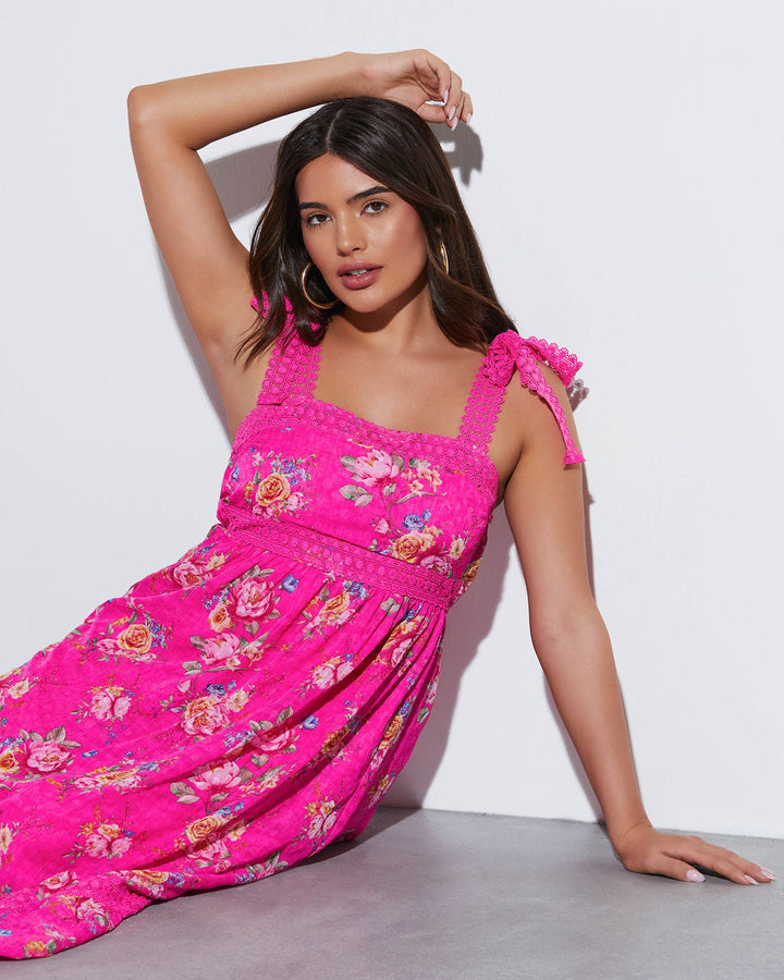 Mirabelle Tie Shoulder Floral Midi Dress