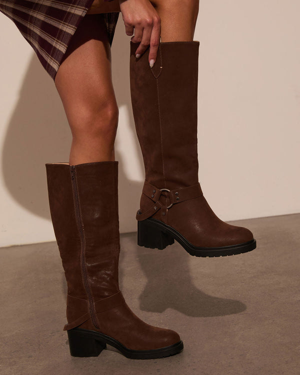 Country Acres Western Hardware Knee High Boots Coffee